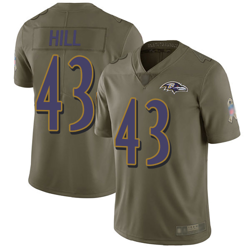 Baltimore Ravens Limited Olive Men Justice Hill Jersey NFL Football #43 2017 Salute to Service
